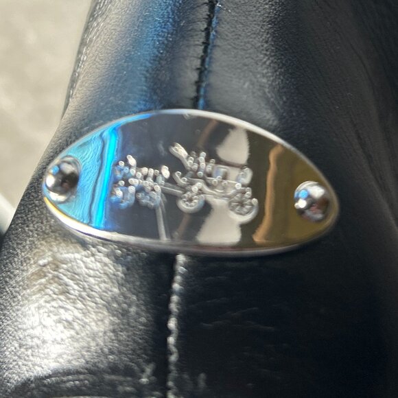 Coach SZ 7 Della Black Leather Wedge Heel Knee High Boot Closet Staple - Picture 10 of 11